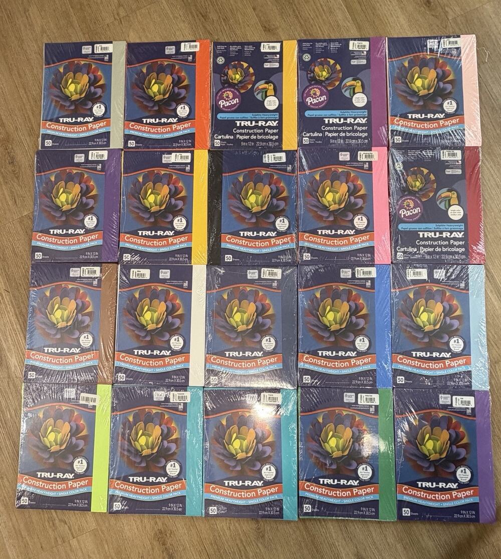 Lot Of 20 Packages Of Tru-Ray Construction Paper, 9" x 12", 50 Sheets Many Color